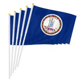 Accessories PTEROSAUR 14x21cm US Virginia State Hand Flag, USA American VA Virginian Hand Held Small Waving Flag Desk Decor Gifts, 50/100pcs