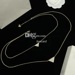 Triangle Golden Necklaces Double Layer Chain Choker Glittery Crystal Necklaces Pendants With Stamps For Daily Outfit