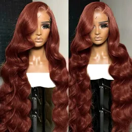 13x4 Красновато-коричневый объемная волна 30 дюймов, парик из натуральных волос на фронтальной части кружева, 250% 13x6 HD, фронтальный парик на шнурке, бразильский парик из натуральных волос для женщин