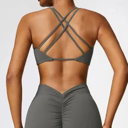 Yoga roupa senhoras sutiã esportivo sexy criss cruz cintas de volta alto suporte impacto roupa interior correndo fitness ginásio acolchoado bralette ruched