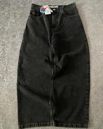 Calças de brim masculinas streetwear polar grande menino japonês harajuku gótico hip hop desenhos animados bordado baggy jean preto calça alta cintura calças largas