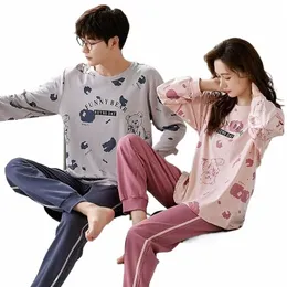 Primavera novos pijamas femininos calças de manga lg sleepwear conjunto bonito pulôver estudante casal loungewear em torno do pescoço homewear masculino r8h1 #