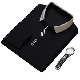 Spring New Fi Versatile Men's Pure Cott Multi Color Panel Polo Collar LG Sleeve T-shirt Autumn Busin Casual Tops D0um#