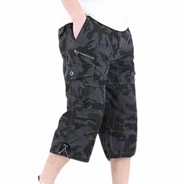 lg Length Cargo Shorts Men Summer Casual Cott Multi Pockets Hot Breeches Cropped Trousers Military Camoue Shorts 3XL c6mo#