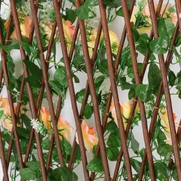Grindar trähäck med konstgjorda blommor lämnar trädgårdsdekoration screening expanderande trellis integritetsskärm utdragbart staket