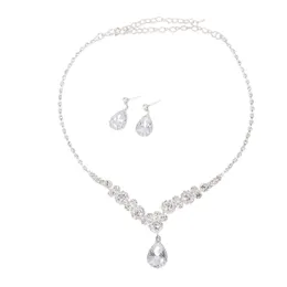 Cross border Hot Selling Bridal Wedding Jewelry Set, Two Piece Set, Radiant Water Diamond Zircon Angel Tear Drop Necklace Earrings