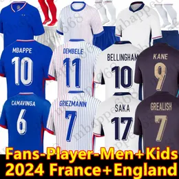 2425 Mbappe Soccer Jersey Dembele Griezmann Shirt 2024 Bellingham Kane Saka Grealish Rashford Jersey National Football Men Men Kit