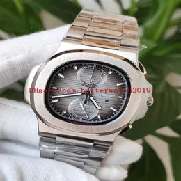 Lüks Yeni Nautilus 5990 1A-001 5990 Gri ​​Dial Miyotavk Quartz Kronograf Erkekler SS SS bilezik Kronom