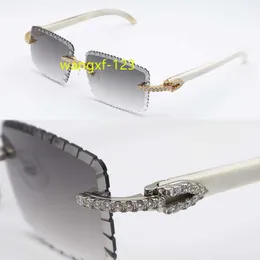 Moissanite Set Rimless Solglasögon män stora stenar gafas de sol original vit äkta naturliga hornglasögon kvinnor designer diamant snitt lins heta