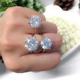 Anéis de casamento na moda cor prata zircônia cúbica cristal promessa feminina 5 quilates acessórios de noiva joias gota