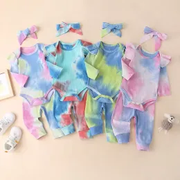 Abiti firmati per ragazze Bambini Tie Dye Pit Set di abbigliamento a righe Boutique estiva Pagliaccetti Pantaloni Fascia per capelli Tute casual traspiranti ZZ