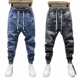 Fi 2024 Новые весенне-осенние свободные мужские джинсы Polar Big Boy на шнурке, джинсовые джинсы, повседневные брюки с эластичной резинкой на талии Yk2, уличные брюки F06x #