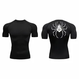 Y2K Spider Print kompleksowy kemping męski ciasny t-shirt siłownia fitn letnia koszula Szybkie suche biegu sportowe y3qp#
