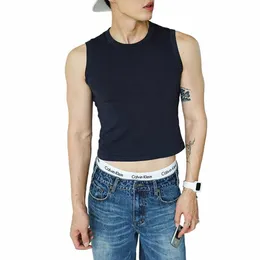 Trendy Street Y2k Kurze Weste Sommer Neue Feste Ärmel Enge Tops T-Shirts Herren Sport Casual Navel Tank Top LGBT Neutral Design 37PE #