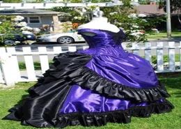 فستان زفاف كرة قوطية فيكتوري قبالة كتف الأرجواني والأسود الأميرة الزفاف بالإضافة إلى حجم Robe de Mariee8238979