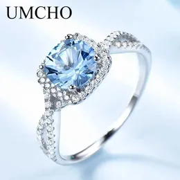Band Rings UMCHO Romantic 925 Sterling Silver Wedding Ring Aquamarine Wedding Ring Womens Engagement Valentines Day Gift Exquisite Jewelry J240326