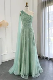 Mint Green Arabski Dubaj Dubai Sukienki wieczorne Linia na jedno ramię w cekinach Tiul Long Party Suknie Suknie Promowe Vestidos de Bal BC18471