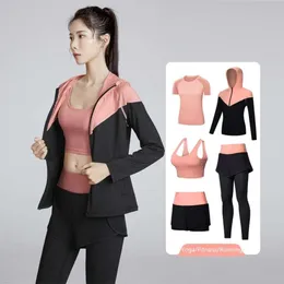 Flash Shipment of New Sports Gym Quick Drying Sportswear, Slim Fit Fake Two-piece Long Shorts, Elastic Yoga Suit, Five Piece Set