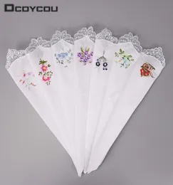 5 Stück Vintage Baumwolle Mädchen Damen Serviette bestickt Schmetterling Spitze Blumen Taschentuch C190413015137007