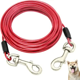 Smycze psa Pies Związanie kabla dla psów do 125 funtów 3M 5M 10 m stalowy kabel na zewnątrz z mocnym dużym hakiem ze stali nierdzewnej smycz
