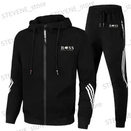 Men's Tracksuits 2024 Autumn Fashion Sports Set Mens zip Hoodie+Pants Casual Litness Grougging Sportswear Set T240326