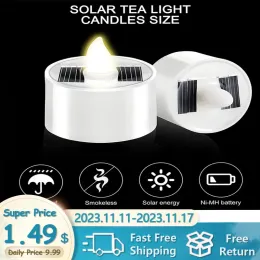 장식 10pcs 태양열 차 조명 Led Candles Flameless Outdoor Waterproof Solar Tea Light 파티 정원 가정 장식을위한 충전식 양초