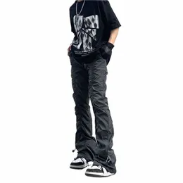 Nya svarta rynkbyxor man harajuku punk herrar streetwear hip hop fi kläder casual taktiska byxor y2k goth blossed y2qg#