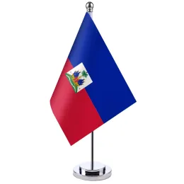 Accessories 14x21cm Office Desk Flag Of Haiti Banner Boardroom Table Stand Pole The Haitian National Flag Set Meeting Room Decoration