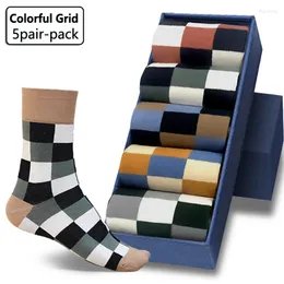 Men's Socks 5Pair-pack Colorful Grid Sock Casual Business High Quality Happy Combed Cotton Fashion Gentleman Men