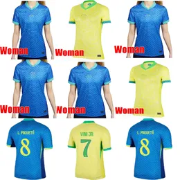 Topp bomullsmaterial Yellow Blue 24/25 Brasils Soccer Jerseys Camiseta de Futbol Paqueta Raphinha Football Shirt Maillots Vini Jr Brasil Richarlison Woman Neymar