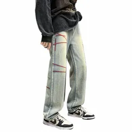 Yeni Bahar 2023 Erkekler Bolgy Düz Kot Hip Hop Sokak Giyim Y2K Vintage Fi Pantolon Nakış Scratch Geniş Tol Denim Pantolon G6ZJ#