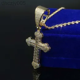 Iced Out Cross Cross Pendant Tennis Chain Necklace for Men with Gold Color Rink Netlaces Hip Hop Jewelry Gift 68C4 4R91