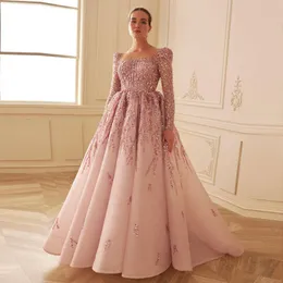 Sa Dusty Dubai Sharon Evening Pink Dresses For Women Wedding Party Long Sleeve Saudi Arab Muslim Formal Prom Gown SS453 Mal