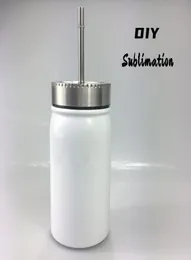 DIY Süblimasyon 17oz Beyaz Mason Kavanoz Paslanmaz Çelik Çift Duvarlı Mason Kupaları 500ml Yalıtımlı Vakum Su Süt Şişesi Tulumbudak Wit6795736