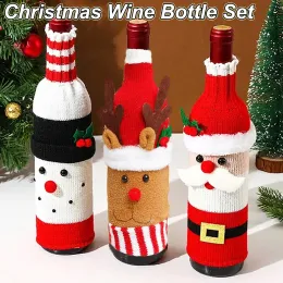 Decoration Christmas Wine Bottle Cover Set Santa Snowman Woven Wine Bottle Bags For Christmas Party Dinner Table Decorations New Year Gifts