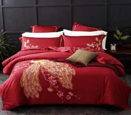 4piece Red Cotton Cotton Luxury Wedding Bedding Set King Queen Size Size Cover Stele Stedshele Devet Cover Covercases8888289