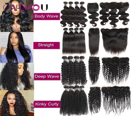 New Arrival Brazilian Tissage Body Wave Virgin Human Hair Weaves Lace Closure Frontal Bundles Deep Wave Kinky Curly 4 Bundles with1324891