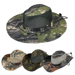 ts Military camouflage net bucket hat wide brimmed beach hat UV protection hunting fishing climbing hat outdoor mens sun hatC24326