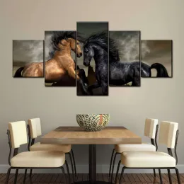 5 Panel Clashing dzikie konie ścianne Konie Konie płótna malowanie konie na plażowych plakaty do salonu Dekor ścienny bez ramy