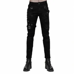 punk RAVE Men's Punk Persality Slim-Fitting Vintage Trousers Rock Fi Casual Ghost Head Rivet Men Denim Pants G3RI#