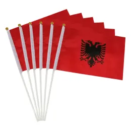 Tillbehör aerlxemrbrae Anpassad handflagga 100 st 14 * 21 cm Albania Handsignal Vikande flagg Små bannerflaggor