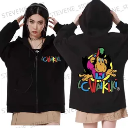 Bluzy męskie bluzy fuuny lc waikiki monkey grafika zamek błoto menu mężczyzn edycja limitowana edycja estetyka zip u górę bluzy oversize flce bluzy t240326