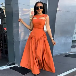 Casual Dresses Long Women Summer Hollow Out Boho Orange Red Party Dress Loose High Waist Maxi Streetwear Elegant Sexy Vestidos