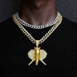الهيب هوب مكعب الزركونيا Pave Bling Iced Out Elephant Pendant Animal Necklace Men Women Hip Hop Cool Rap Jewelry Gift 240315