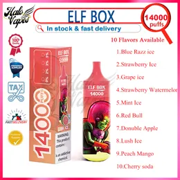 Autentisk ELF Box14000 Puff Disposable Vape Pen 0% 2% 3% 5% 10 Flavors 25 ml POD VAPER 650mAh Laddningsbart batterimaskspolar Puffs 14K E Cigarett