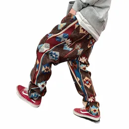 American Streetwear Geometric Pattern Casual Pants Men Clothing Ethnic Style Jacquard Cargo Trousers Harajuku High Quality Pants 40CS#