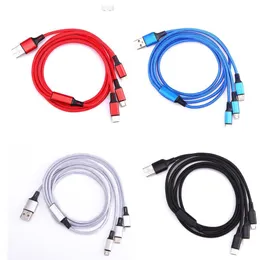 3 In 1 Micro USB Type C 1.2m Charger Cable 2.1A Current Multiple Usb Charging Cord Usbc Mobile Phone Wire For ios/Android/Type-C
