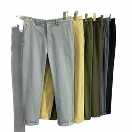 Roupas de marca 98%cott cor sólida calças casuais homens busin fi confortável estiramento clássico calças retas masculino 6 cores i0dh #
