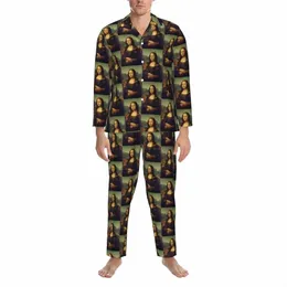 Ma Lisa Pyjamas Männer Berühmte Malerei Komfortable Schlafzimmer Nachtwäsche Herbst 2 Stücke Lässige Übergroße Benutzerdefinierte Pyjama Set u0XJ #