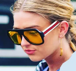 Óculos de sol oversized feminino marca designer retro grande quadro vermelho verde óculos de sol 2018 novos tons plana superior claro amarelo eyewear9664044